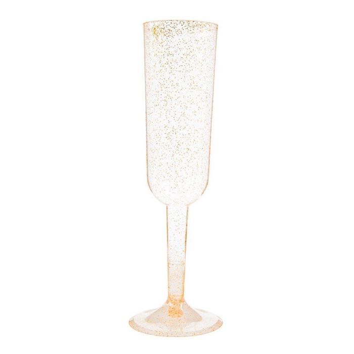 Champagneglazen in plastic Goud Glitter - 4x
