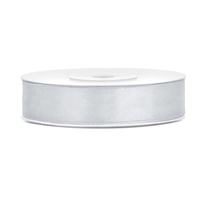 Zilverkleurig satijnen lint - 12 mm x 25 m