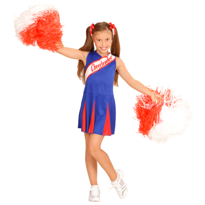 Blauw en rood cheerleader kostuum voor kinderen