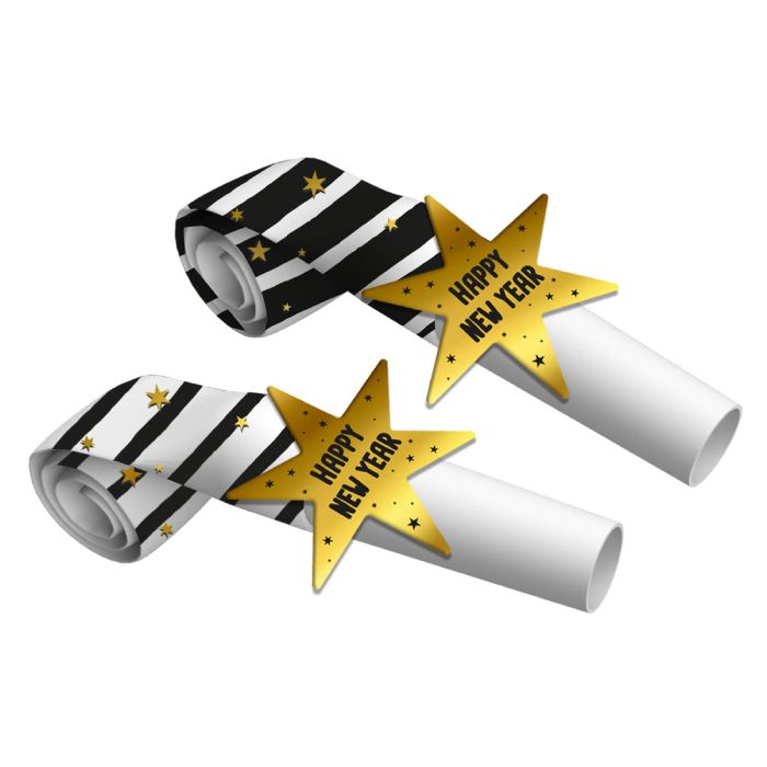 Oudejaars feestfluiters zwart en goud 6x 