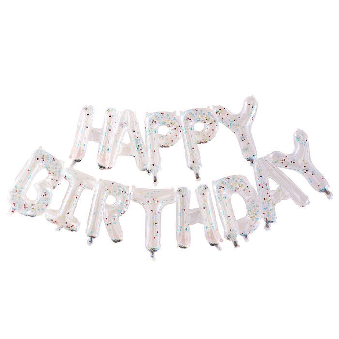 Happy Birthday confetti ballonnen transparant - 34x26x8 cm