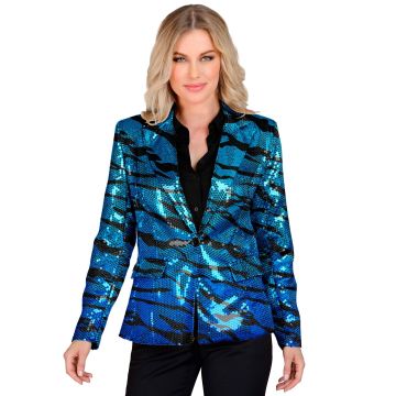 Pailletjacket met golfpatroon in turkwasblauw