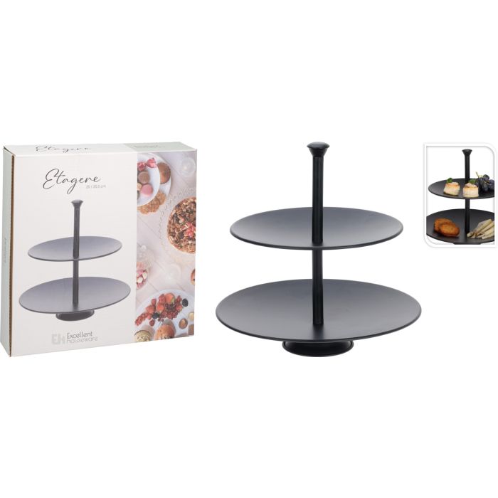 Etagère in matte zwarte koolstofstaal, 2 etages