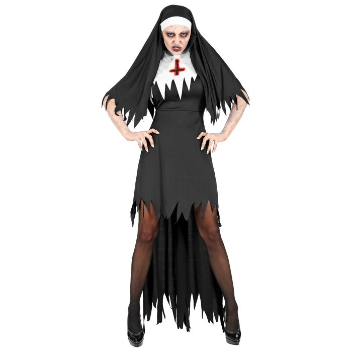 HORROR NON (jurk met overskirt, hoofdkap) Zwart