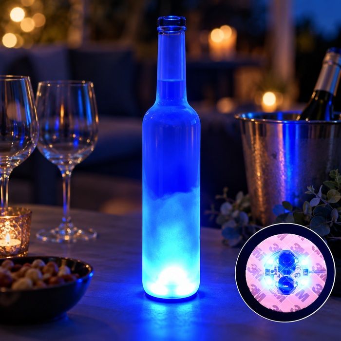 LED flessen licht blauw schuim coasters 50x - met zelfklevende tape