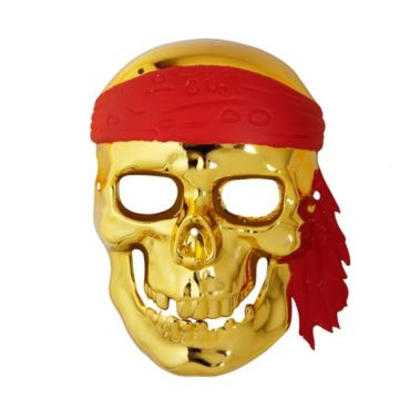 Gouden piraten skeletmasker met rode bandana - onesize