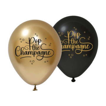 Gouden en zwarte ballonnen 8x Pop the Champagne - 30 cm