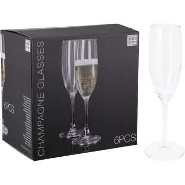 6 champagneglazen in glas à 190 ml