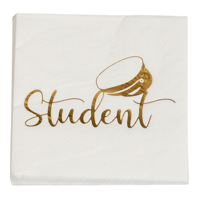 Servetten met studentenmotief goud 16x - 33x33 cm