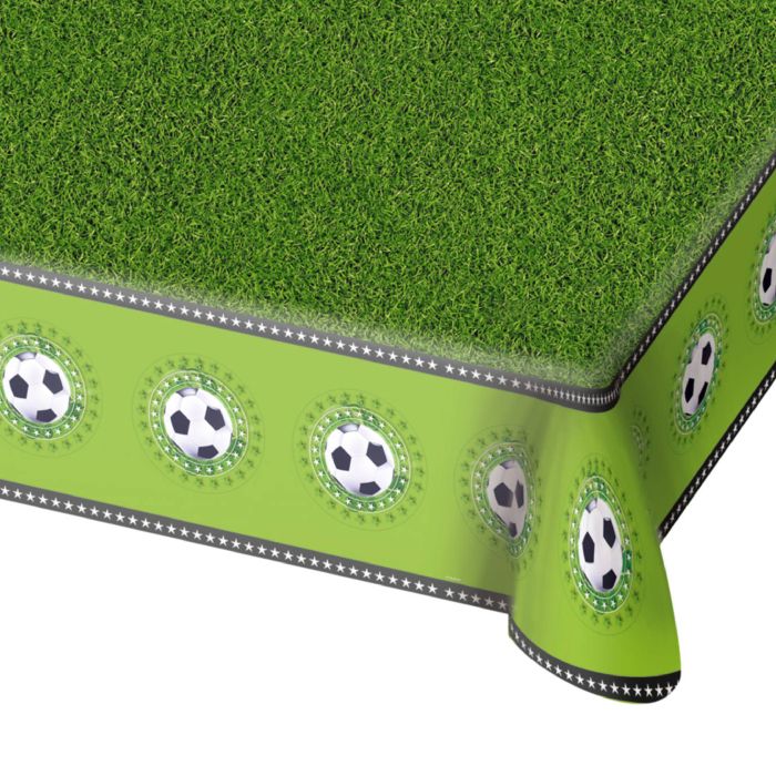 Groen tafelkleed met voetbalmotief 130x180 cm