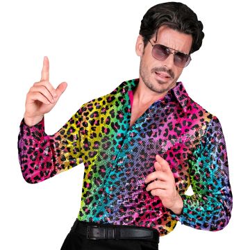 Regenboogkleurig pailletshirt met luipaardpatroon voor heren