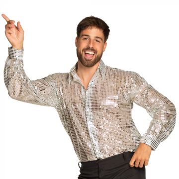 Paliet disco shirt in zilver 