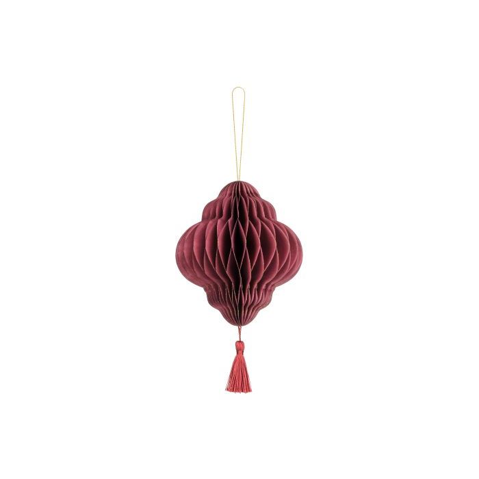 Donkerrode papieren honeycomb met kwast - 15x13,2 cm