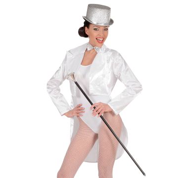 Witte satijnen jas met flappen voor dames