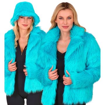 Turquoise kunstbont jas voor dames