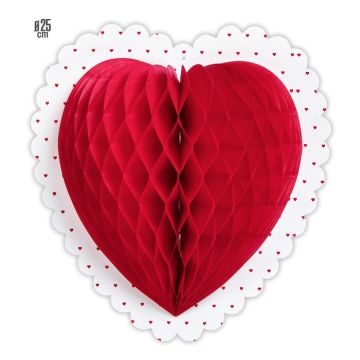 Harten honeycomb rood met omtrek - 25 cm