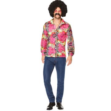 Hippie shirt lichtroze met bloemen voor mannen