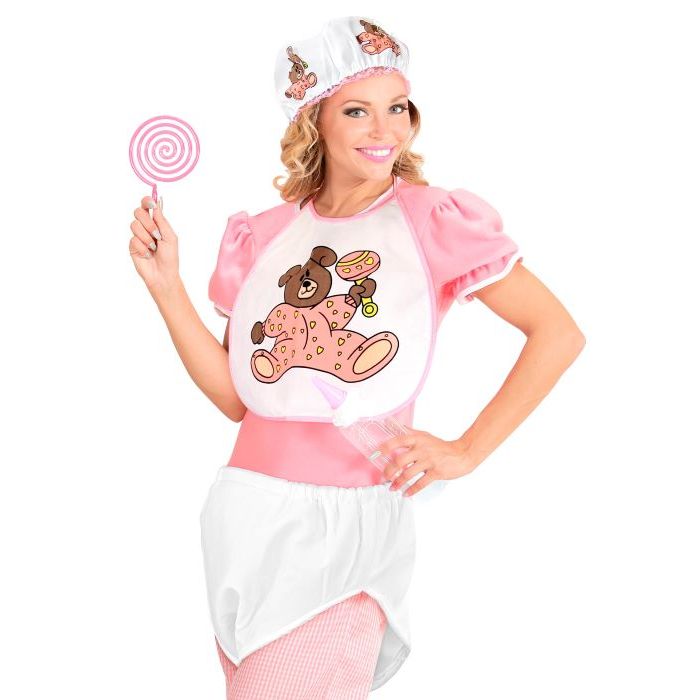 Wit en roze volwassenbaby kostuum 3 delen - onesize