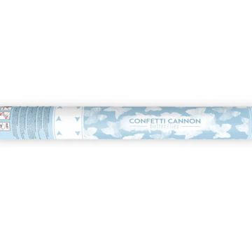 Confettirør met witte vlinders 40 cm 