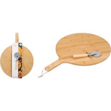 Pizzabord van bamboe met pizzasnijder ca. 50 cm