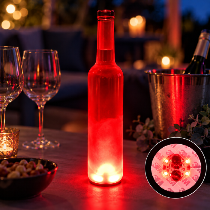 LED fleslichten rood schuim coaster 50x - met zelfklevende tape