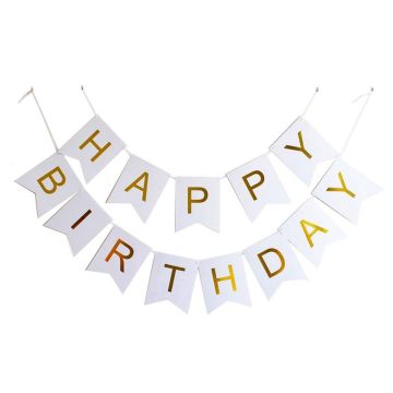 Happy birthday vlaggenlijn lichtblauw en goud