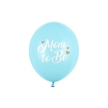 Lichtblauwe babyshower ballonnen met witte tekst 6x - Ø 30 cm