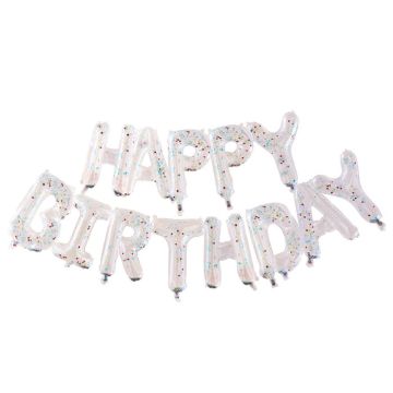 Happy Birthday confetti ballonnen transparant - 34x26x8 cm