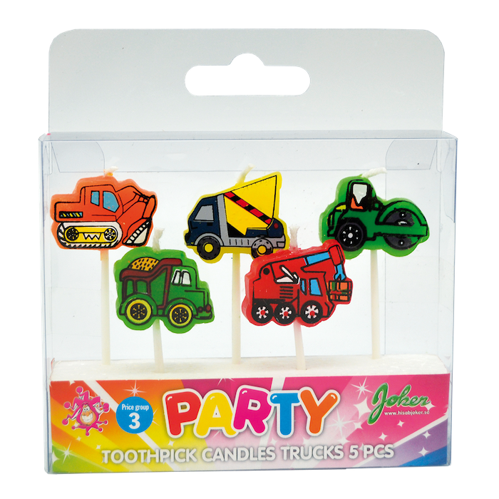 Kaarsen met vrachtwagens en graafmachines 5x