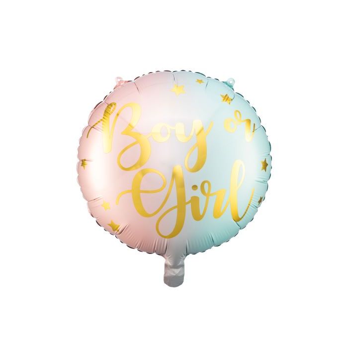 Roze en blauwe pastel kleurige gender reveal folieballon met gouden letters - 35 cm