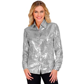 Pailletten shirt voor dames in zilver