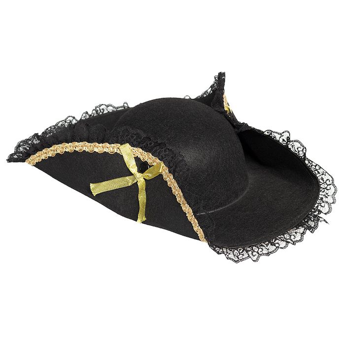 Piratenhoed met gouden rand, kant en strikken