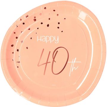 Happy 40th Papieren Borden Roze 8x - 23 cm