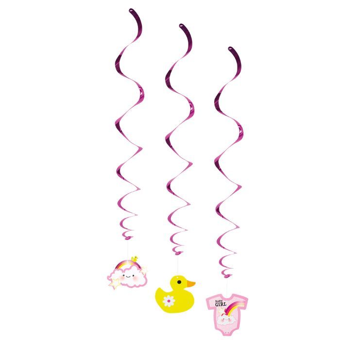 Roze swirls met baby motieven 3x - 60 cm