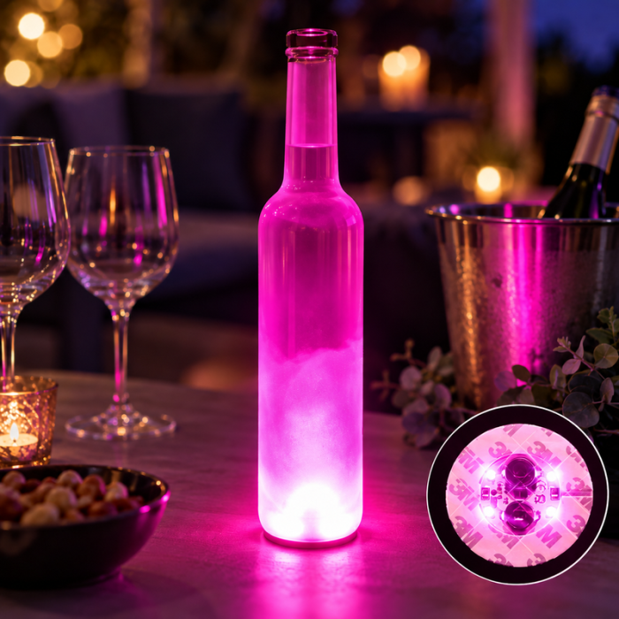 LED fles licht roze schuim onderzetter 50x - met zelfklevende tape