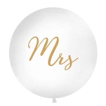 Grote Witte Mrs Ballon met Gouden Schrift - 1 meter