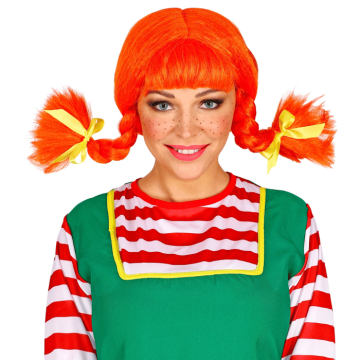 Oranje pruik met vlechtjes