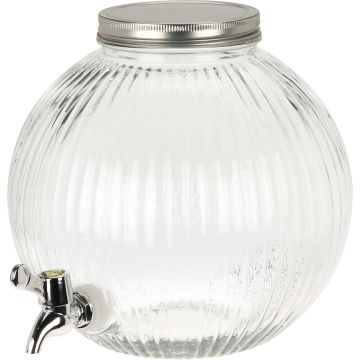 Drankdispenser in geribbeld glas met kraan 5,5 liter