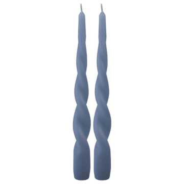 Gedraaide kaarsen stoffige blauw 2x - 24 cm