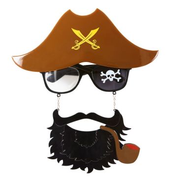 Piratenbril met baard en kapiteinshoed