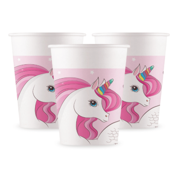 Roze eenhoorn papieren bekers 8x - 200 ml