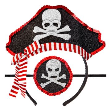 Haarband en piraten ooglapje van glinsterend materiaal 