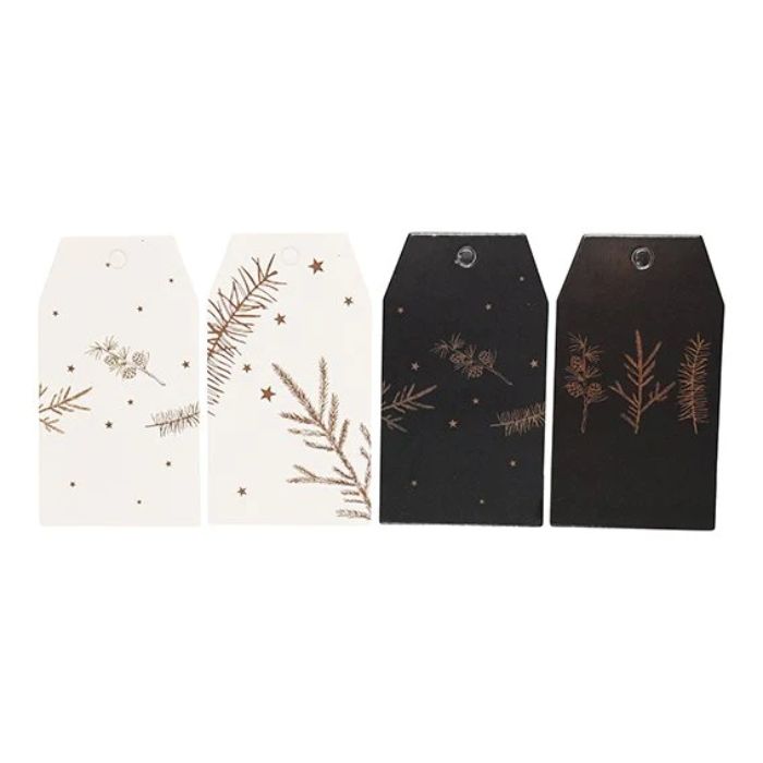 Geschenktags in wit en zwart met gouden motieven evergreen 6x Het Oude Apotheek