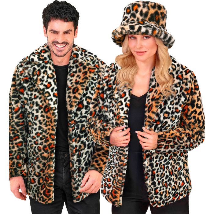Leopardmotief bontjas in unisex snit