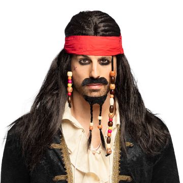Piratenperruque zwart haar - onesize