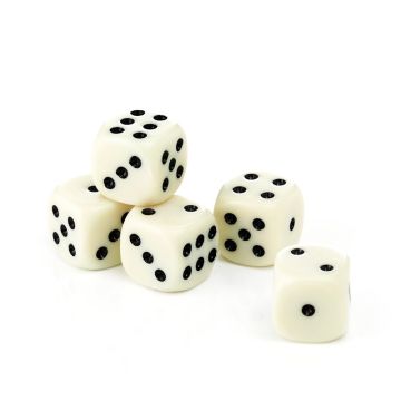 Klassieke Dobbelstenen 16 mm wit 5x originele maat