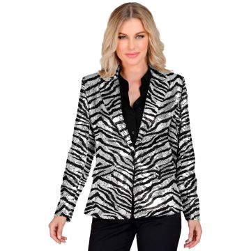 Pailletjasje met zebraprint in zilver