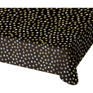 Zwarte tafelkleed met gouden en zilveren stippen - 130x180 cm