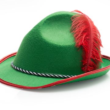 Tirolerhoed voor oktoberfest groen met rode veer unisex one-size