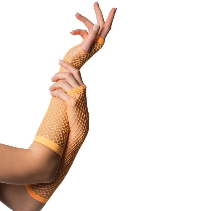 Lange vingervrije net handschoenen voor dames one-size neon oranje